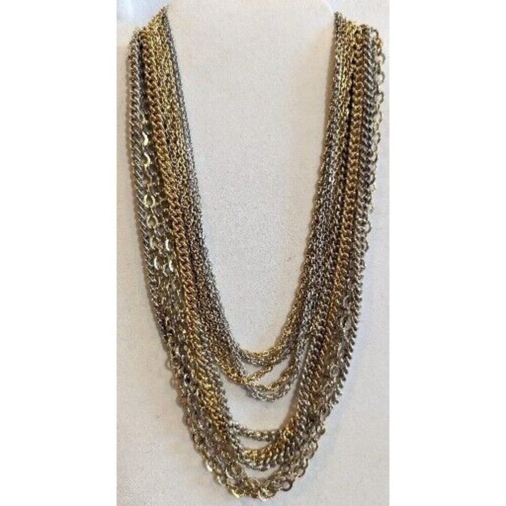 Beautiful Vintage Gold And Silver Tone Multi Strand Layered Chain Necklace